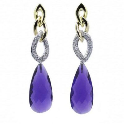 Pendientes oro con amatistas y diamantes Joyeria Jose Luis Joyero Malaga
